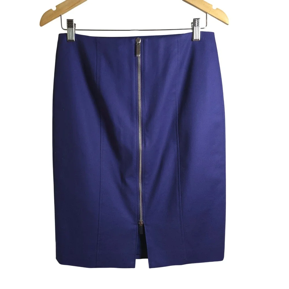 Worth New York Blue Zip Front Jacket Pencil Skirt Set Womens 4 Career Structured